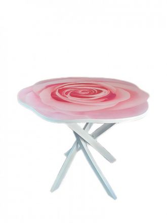 Стол обеденный "Норд" круглый 90см, ЛДСП 22мм+стекло 4мм, Роза, опора металл белый Стол обеденный "Норд" круглый 90см, ЛДСП 22мм+стекло 4мм, Роза, опора металл белый