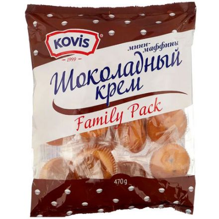 Кекс KOVIS мини-маффины с шоколадным кремом, 470 г, пакет, 11898