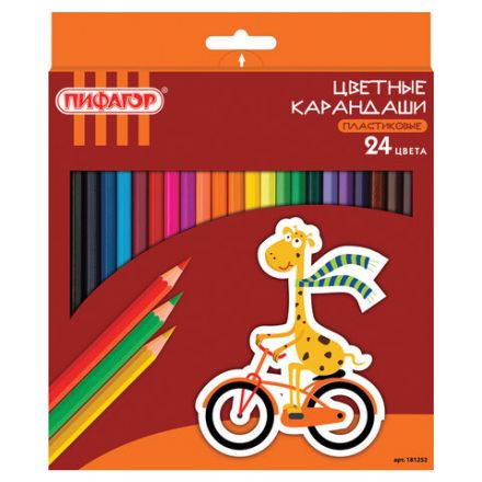 Карандаши цветные ПИФАГОР "ЖИРАФ", 24 цвета, шестигранные, 181252 Карандаши цветные ПИФАГОР "ЖИРАФ", 24 цвета, шестигранные, 181252