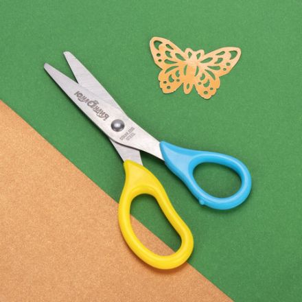 Ножницы ЮНЛАНДИЯ, 135 мм, с футляром для лезвий, мятно-голубые, блистер, 237110