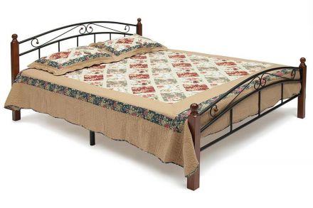 Кровать AT-8077, дерево гевея/металл, 160*200 см (Queen bed), красный дуб/черный