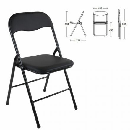 Стул складной BRABIX "Golf CF-007", черный каркас, кожзам черный, 531565