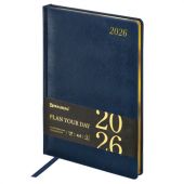 Ежедневник датированный 2026 БОЛЬШОЙ ФОРМАТ 210х297 мм, А4, BRAUBERG "Iguana", под кожу, синий, 117245