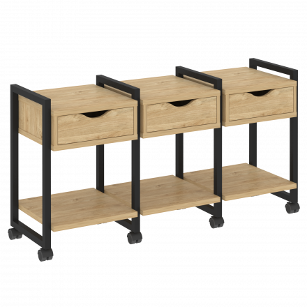 Loft Тумба на колесных опорах наборная. Вариант №4 VR.L-TN-4.K Тиквуд светлый/Чёрный металл 1440*460*767