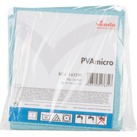 Салфетки хозяйственные Vileda Professional ПВАмикро микроволокно/ПВА покрытие 38x35 см синие 5 штук в упаковке (арт. производителя 143590)