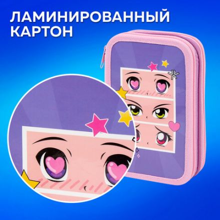 Пенал ПИФАГОР, 3 отделения, ламинированный картон, 19х11 см, "Anime eyes", 272251