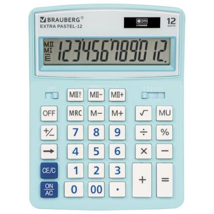 Калькулятор настольный BRAUBERG EXTRA PASTEL-12-LB (206x155 мм), 12 разрядов, двойное питание, ГОЛУБОЙ, 250486 Калькулятор настольный BRAUBERG EXTRA PASTEL-12-LB (206x155 мм), 12 разрядов, двойное питание, ГОЛУБОЙ, 250486