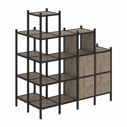 Loft Угловой внешний стеллаж наборный VR.L-58 Тиквуд тёмный/Чёрный металл 862*1694*1869 Loft Угловой внешний стеллаж наборный VR.L-58 Тиквуд тёмный/Чёрный металл 862*1694*1869