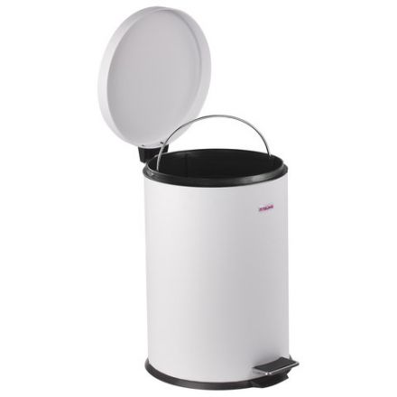 Ведро мусорное с педалью 12 литров "Classic", БЕЛОЕ ГЛЯНЦЕВОЕ, металлическое, со съемным внутренним ведром, LAIMA, 604948