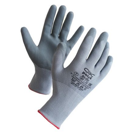 Перчатки полиэфирные ПОЛИКС маслостойкие 1 пара, 15 класс, 30-32 г, размер 9, покрытие - облив ПОЛИУРЕТАНОВОЕ, эластичные и комфортные, СВС, 93-243 сер/сер