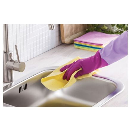 Перчатки МНОГОРАЗОВЫЕ резиновые YORK "Роза", хлопчатобумажное напыление, ПРОЧНЫЕ, размер 7-8, M (средний), розовые, вес 70 г, 92670