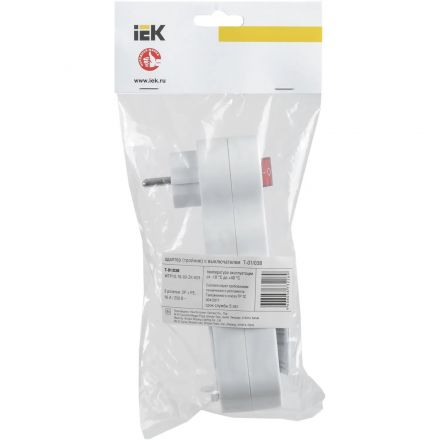 Тройник IEK WTP10-16-03-ZK-K01 Т-01/03В 2P+PE 16А с выключателем белый