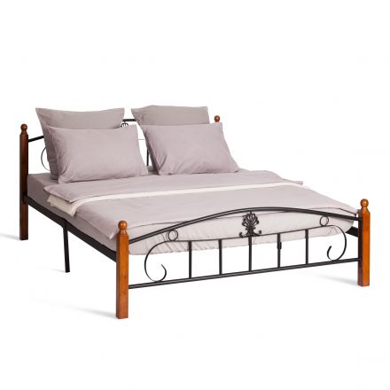 Кровать РУМБА (AT-203)/ RUMBA, дерево гевея/металл, 160*200 см (Queen bed), красный дуб/черный