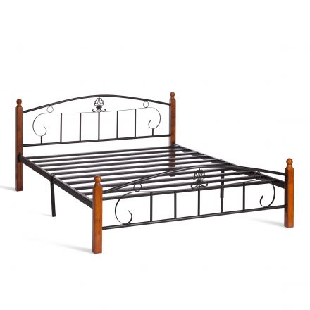 Кровать РУМБА (AT-203)/ RUMBA, дерево гевея/металл, 160*200 см (Queen bed), красный дуб/черный Кровать РУМБА (AT-203)/ RUMBA, дерево гевея/металл, 160*200 см (Queen bed), красный дуб/черный