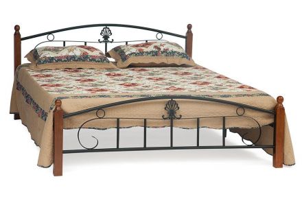 Кровать РУМБА (AT-203)/ RUMBA, дерево гевея/металл, 160*200 см (Queen bed), красный дуб/черный