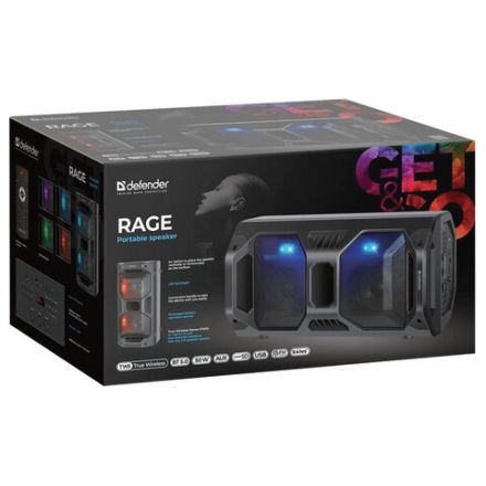 Колонка портативная DEFENDER Rage, 2.0, 50 Вт, Bluetooth, FM-тюнер, microSD, чёрная, 65109 Колонка портативная DEFENDER Rage, 2.0, 50 Вт, Bluetooth, FM-тюнер, microSD, чёрная, 65109