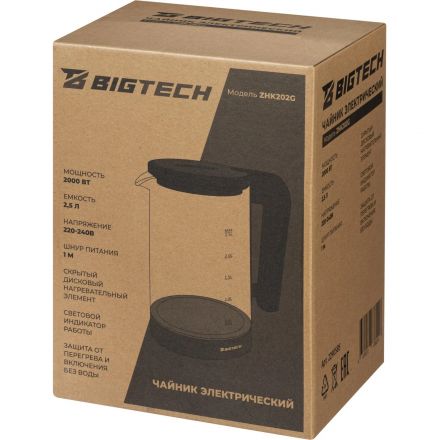 Чайник BigTech ZHK202G, 2,5л, стекло
