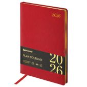 Ежедневник датированный 2026 БОЛЬШОЙ ФОРМАТ 210х297 мм, А4, BRAUBERG "Iguana", под кожу, красный, 117246
