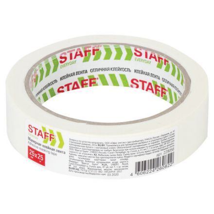 Клейкая лента малярная креппированная 25 мм x 25 м, STAFF, 229058 Клейкая лента малярная креппированная 25 мм x 25 м, STAFF, 229058