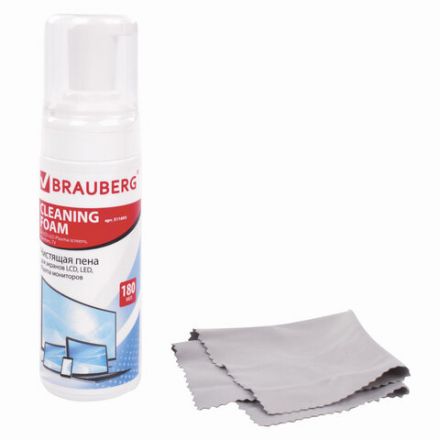Чистящий набор для экранов всех типов и оптики BRAUBERG, комплект салфетка и пена 180 мл, 511693 Чистящий набор для экранов всех типов и оптики BRAUBERG, комплект салфетка и пена 180 мл, 511693