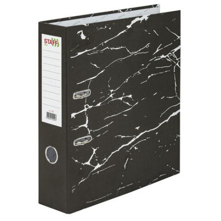 Папка-регистратор STAFF "Profit" с мраморным покрытием, 75 мм, черная, СЪЕМНЫЙ МЕХАНИЗМ, 272007