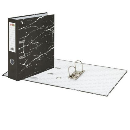 Папка-регистратор STAFF "Profit" с мраморным покрытием, 75 мм, черная, СЪЕМНЫЙ МЕХАНИЗМ, 272007