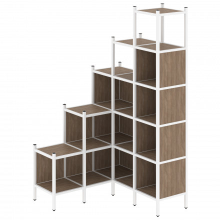 Loft Угловой внутренний стеллаж наборный VR.L-49 Дуб аризона/Белый металл 1278*1278*2280