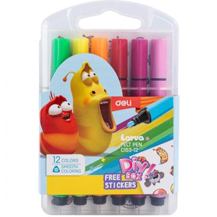 Фломастеры набор Deli Larva вентилируемый 12цв. Европодвес, EC153-12 Фломастеры набор Deli Larva вентилируемый 12цв. Европодвес, EC153-12