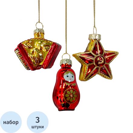 Набор игрушек новогодних подвесных из стекла, 3 шт., 97437
