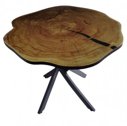 Стол обеденный "Норд" круглый 90см, ЛДСП 22мм+стекло 4мм, Спил натуральный, опоры металл черный Стол обеденный "Норд" круглый 90см, ЛДСП 22мм+стекло 4мм, Спил натуральный, опоры металл черный