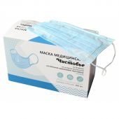 Маска медицинская 3-х сл., резинка, голубая, картон, 100 шт/уп Маска медицинская 3-х сл., резинка, голубая, картон, 100 шт/уп