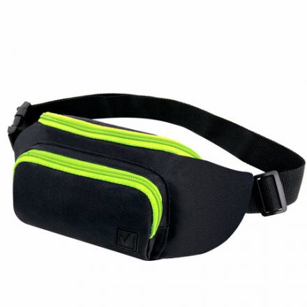 Сумка на пояс BRAUBERG RIO, карман, регулируемый ремень, черная, салатовые детали, 30х12x10 см, 270823 Сумка на пояс BRAUBERG RIO, карман, регулируемый ремень, черная, салатовые детали, 30х12x10 см, 270823