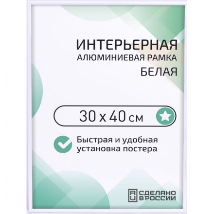 Рамка 300х400, белая, алюминевая., ПЭТ стекло, 2019_34_91_345 Рамка 300х400, белая, алюминевая., ПЭТ стекло, 2019_34_91_345