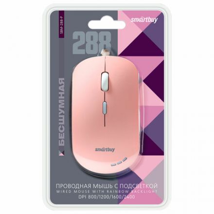 Мышь проводная бесшумная SMARTBUY 288-P, USB, 3 кнопки + 1 колесо, оптическая, розовая, 06833, SBM-288-P Мышь проводная бесшумная SMARTBUY 288-P, USB, 3 кнопки + 1 колесо, оптическая, розовая, 06833, SBM-288-P