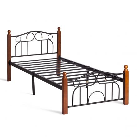 Кровать AT-808, дерево гевея/металл, 90*200 см (Single bed), красный дуб/черный Кровать AT-808, дерево гевея/металл, 90*200 см (Single bed), красный дуб/черный