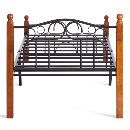 Кровать AT-808, дерево гевея/металл, 90*200 см (Single bed), красный дуб/черный Кровать AT-808, дерево гевея/металл, 90*200 см (Single bed), красный дуб/черный