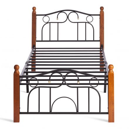 Кровать AT-808, дерево гевея/металл, 90*200 см (Single bed), красный дуб/черный Кровать AT-808, дерево гевея/металл, 90*200 см (Single bed), красный дуб/черный