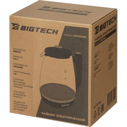 Чайник BigTech ZHK203GBL, черный 1,8 л, стекло