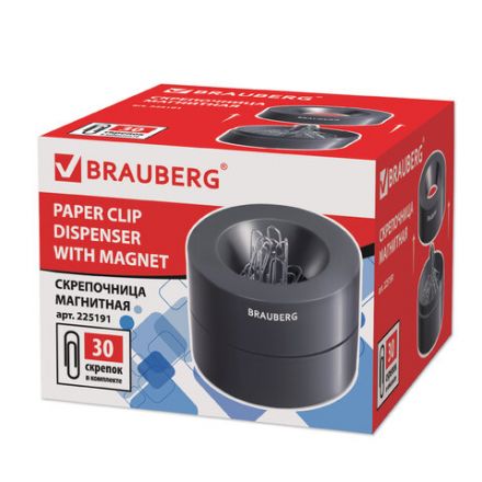 Скрепочница магнитная BRAUBERG с 30 скрепками, большой бочонок, черная, 225191 Скрепочница магнитная BRAUBERG с 30 скрепками, большой бочонок, черная, 225191