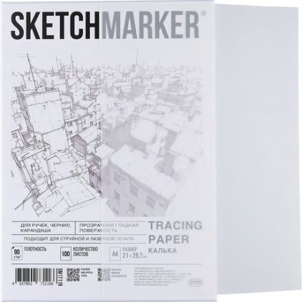 Калька А4 для печати и творчества, 90 г/м2, 100 листов, SKETCHMARKER, SM17119