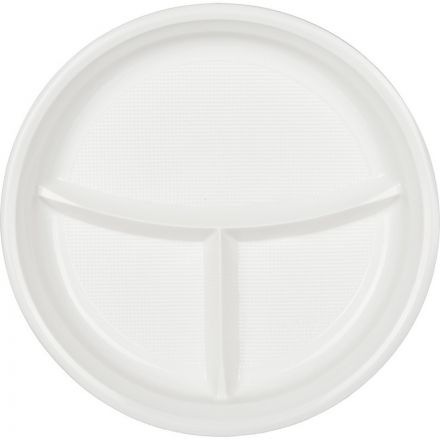 Тарелка одноразовая d 220мм, 3-х секционная, белая, ПП, 100шт/уп