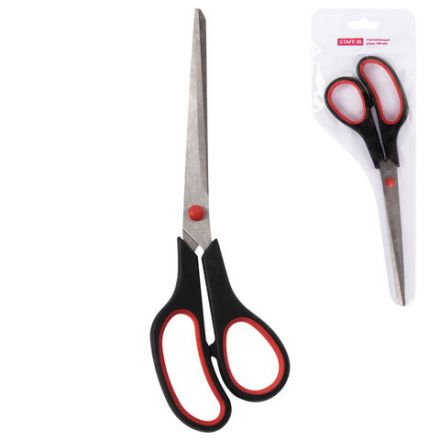 Ножницы STAFF EVERYDAY, 235 мм, бюджет, резиновые вставки, черно-красные, ПВХ чехол, 237501 Ножницы STAFF EVERYDAY, 235 мм, бюджет, резиновые вставки, черно-красные, ПВХ чехол, 237501