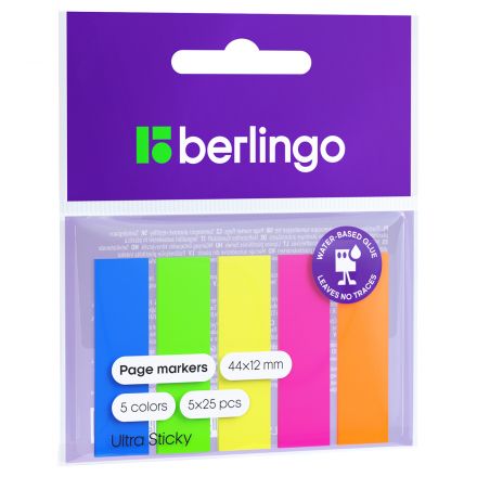Флажки-закладки Berlingo "Ultra Sticky", 44*12мм, 25л*5 неоновых цветов, европодвес Флажки-закладки Berlingo "Ultra Sticky", 44*12мм, 25л*5 неоновых цветов, европодвес