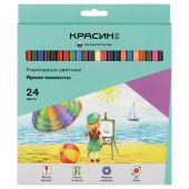Карандаши цветные Красин "Яркие моменты", 24цв., шестигран., заточен., картон, европодвес Карандаши цветные Красин "Яркие моменты", 24цв., шестигран., заточен., картон, европодвес