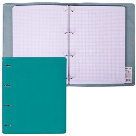 Тетрадь на кольцах БОЛЬШАЯ А4 (240х310 мм), 120 листов, под кожу, клетка, BRAUBERG "Joy", бирюзовый/серо-голубой, 404507 Тетрадь на кольцах БОЛЬШАЯ А4 (240х310 мм), 120 листов, под кожу, клетка, BRAUBERG "Joy", бирюзовый/серо-голубой, 404507
