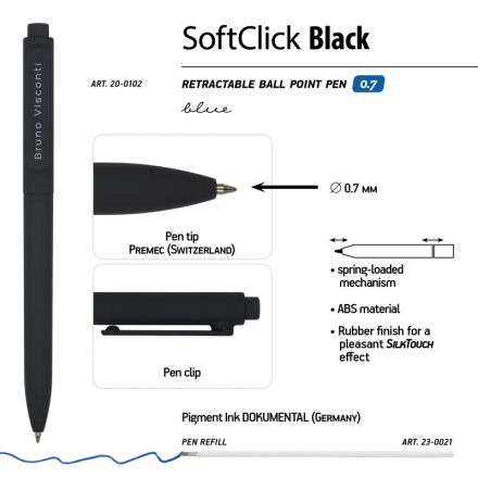 Ручка шариковая автомат. SoftClick.Black 0.7мм синяя 20-0102 Ручка шариковая автомат. SoftClick.Black 0.7мм синяя 20-0102