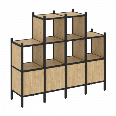 Loft Прямой стеллаж наборный VR.L-16 Тиквуд светлый/Чёрный металл 1694*446*1458 Loft Прямой стеллаж наборный VR.L-16 Тиквуд светлый/Чёрный металл 1694*446*1458