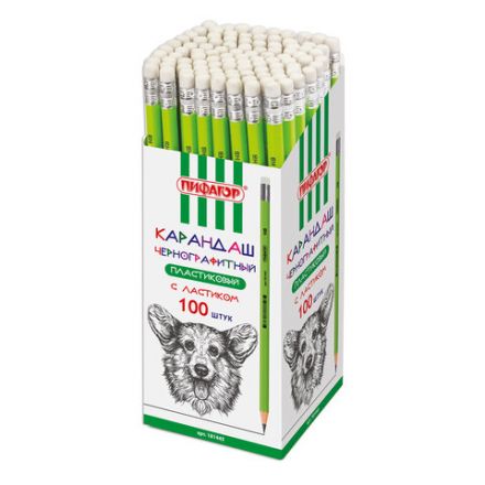 Карандаш чернографитный ПИФАГОР, 1 шт., НВ, пластиковый, корпус салатовый, с ластиком, 181445 Карандаш чернографитный ПИФАГОР, 1 шт., НВ, пластиковый, корпус салатовый, с ластиком, 181445