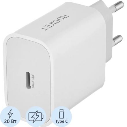 Зарядное устройство сетевое Rocket Space  20W, USB-C,белый(RWC503WH20SP-C)