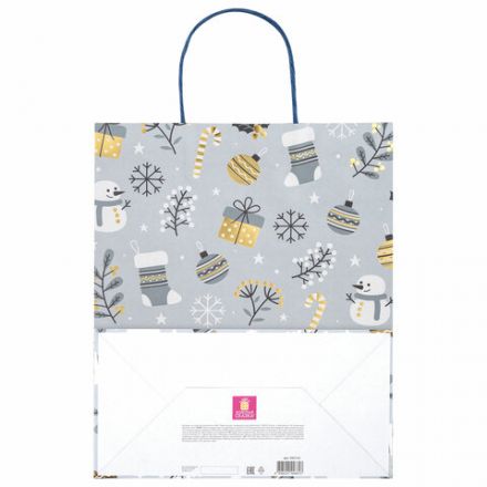 Пакет подарочный (1 штука) новогодний 26x13x32 см, "Kraft Large", ассорти, ЗОЛОТАЯ СКАЗКА, 592132